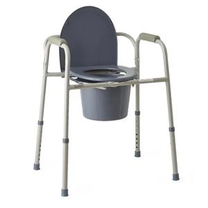 Medline 3 in 1 Steel Deluxe Commode Adjustable for Bedside and Toilet Safety 1Ea