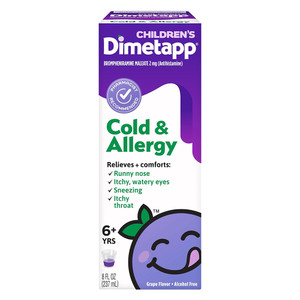 Dimetapp Childrens Cold and Allergy Liquid Grape Flavor Relieves Runny Nose and Itchy Throat 8Oz (237ml)