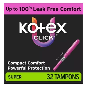 U by Kotex Click Compact Tampons Super Unscented for Menstrual Leak Protection 32Ea, Pack of 6