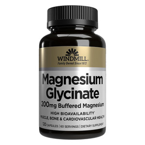 Windmill Magnesium Glycinate 200mg Buffered Magnesium Cardiovascular Health Capsules 120Ea