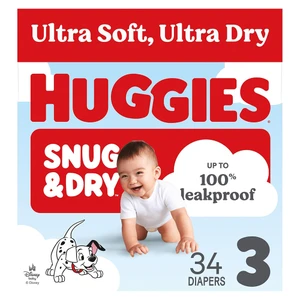 Huggies Ultra Soft Ultra Dry Snug and Dry leakproof Size 3 Diapers 34Ea