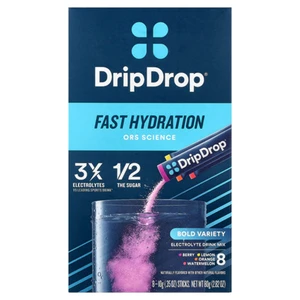 DripDrop Dehydration Relief ORS Electrolyte Drink Mix Bold Variety Fruit Flavors 0.35Oz (10g) 8Ea