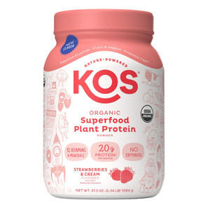KOS Organic Superfood Plant Protein Powder Strawberries and Cream Flavored Support Gut Health 37.5Oz (1064g)
