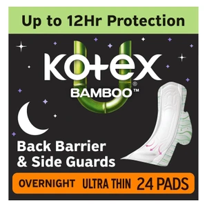 Kotex Bamboo Back Barrier and Side Guards Overnight Ultra Thin Pads 24Ea