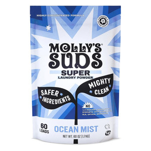 Mollys Suds Super Laundry Powder Plant Based Enzyme Blend Ocean Mist Scent Deep Clean Naturally 60Oz