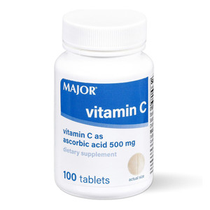 Major Vitamin C 500 mg Tablets for Immune Support 100Ea