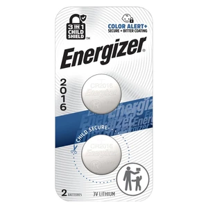Energizer 2016 Batteries 3-in-1 Child Shield 3V Lithium Coin Batteries 2Ea