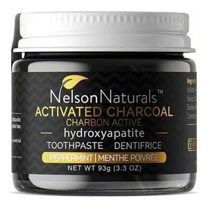 Nelson Naturals Activated Charcoal with hydroxyapatite Charbon Active Peppermint for Fresh Breath 3.3Oz (93g)