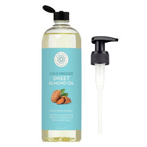 Pure Body Naturals Cold Pressed Sweet Almond Oil Help Reduce Appearance Fine Lines and Wrinkles 16Oz (473ml)