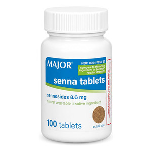 Major Senna 8.6 mg Tablets for Occasional Constipation Relief 100Ea