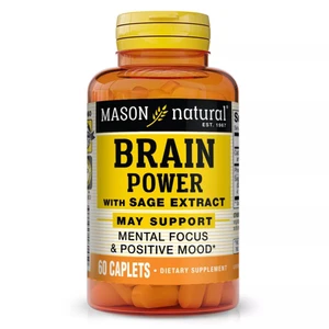 Mason Natural Brain Power with Sage Extract Caplets for Mental Focus and Positive Mood Support 60Ea