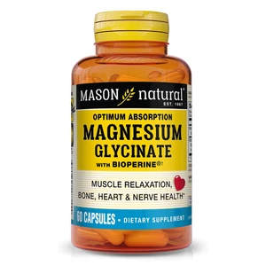 Mason Natural Magnesium Glycinate Capsules for Muscle Relaxation Nerve and Bone Health Support 60Ea