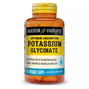 Mason Natural Potassium Glycinate Capsules for Electrolyte Balance and Heart Nerve and Muscle Health Support 90Ea