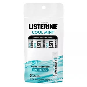 Listerine On The Go Cool Mint Mouthwash Packets for Fresh Breath 0.33Oz (10ml) 5Ea