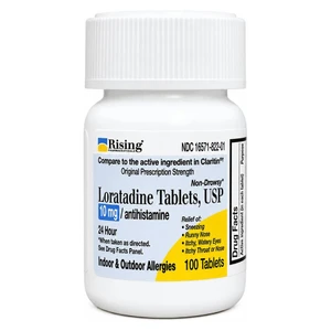 Rising Pharma Loratadine 10 mg Antihistamine Tablets for Allergy Symptom Relief 100Ea