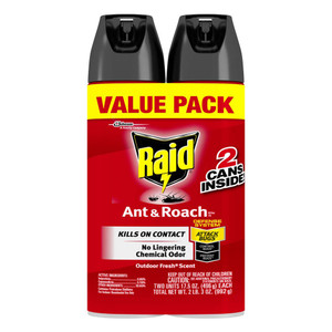 Raid Ant and Roach Killer Spray for Indoor Use Fresh Scent 17.5Oz (496g), Pack of 2