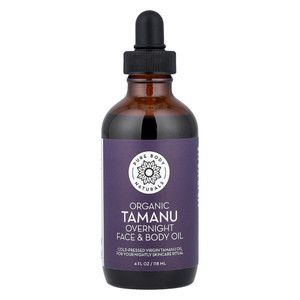 Pure Body Naturals Organic Tamanu Overnight Face and Body Oil for Nightly Skincare Ritual 4Oz (118ml)