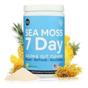Atlantic Naturals Sea Moss 7 Day Detox Drink Mix Pineapple Flavor Support Gut Health 14Oz