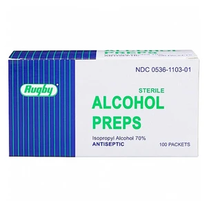 Rugby Sterile Alcohol Prep Pads for Skin Cleansing 100Ea