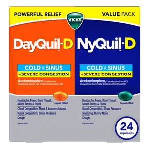Vicks Dayquil D Nyquil D Cold and Sinus Plus Severe Congestion Relief LiquiCaps 24Ea
