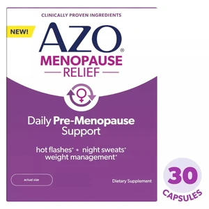 AZO Daily Pre Menopause Relief Supplement Capsules Support Weight Management 30Ea