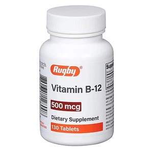 Rugby Vitamin B12 500mcg Dietary Supplement Tablets Support Nervous System 130Ea