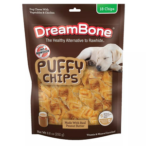 DreamBone Peanut Butter Puffy Chips Vitamin and Mineral Enriched Chews Dog Treats 8.8Oz (252g)