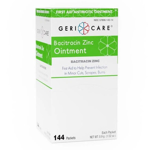 Geri Care Bacitracin Zinc Ointment for Minor Cuts Scrapes and Burns 0.03Oz (0.9g) 144Ea