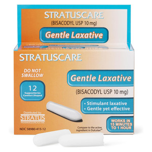 StratusCare Bisacodyl 10 mg Gentle Laxative Suppositories for Occasional Constipation Relief 12Ea
