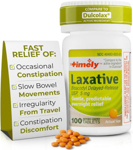 Timely Bisacodyl Delayed Release Tablets USP 5mg Laxative Support Digestive Health 100Ea