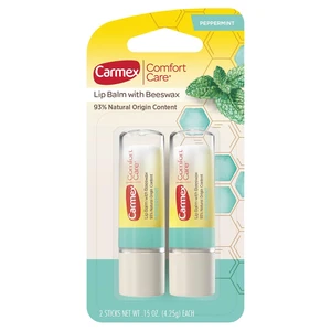 Carmex Comfort Care Lip Balm Sticks with Beeswax and Peppermint for Lip Hydration 0.15Oz (4.25g) 2Ea