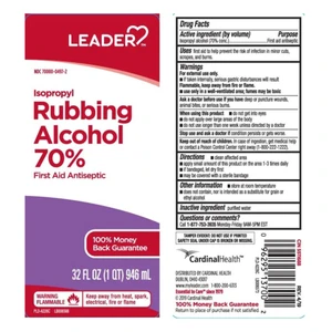 Leader 70 Percent Isopropyl Rubbing Alcohol for Minor Cuts Scrapes and Burns 32Oz (946ml)