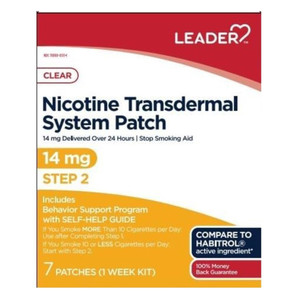 Leader Nicotine Transdermal Patches 14 mg for Smoking Cessation 7Ea