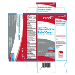 Leader Maximum Strength Hemorrhoidal Relief Lidocaine 5 Percent Cream for Hemorrhoid Pain Itching and Burning Relief 1.06Oz (30g)