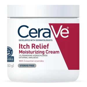 CeraVe Itch Relief Moisturizing Cream 1 Percent Pramoxine Hydrochloride External Analgesic Steroid Free Body Cream 16Oz (453g)
