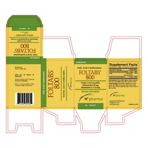 H2 Pharma Foltabls 800 Folic Acid Supplement Tablets Support Heart and Cellular Health 60Ea