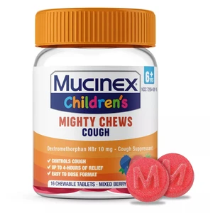 Mucinex Childrens Mighty Chews Cough Suppressant Chewable Tablets Mixed Berry Flavor 16Ea