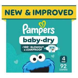 Pampers Baby Dry Ultra Cushiony Diapers Size 4 Blowout and Leakproof 92Ea