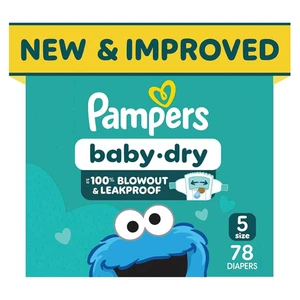 Pampers Baby Dry Ultra Cushiony Diapers Size 5 Blowout and Leakproof 78Ea