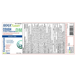 Akron Pharma Max Tussin Cough and Chest Congestion DM Cherry Flavored Sugar Free Relieves Throat Irritations 4Oz (118ml)