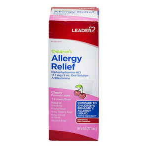 Leader Childrens Allergy Relief Liquid Alcohol Free Cherry Flavor 8Oz (237ml)