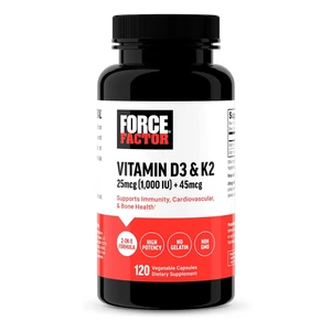 Force Factor Vitamin D3 and K2 Vegetable Capsules for Bone and Immune Support 120Ea