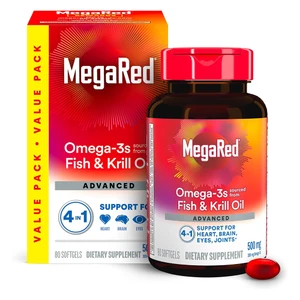 Megared Omega 3 Fish and Krill Oil Softgels for Brain Heart Joints and Eye Support 80Ea