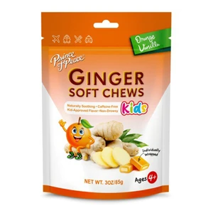 Prince of Peace Kids Ginger Soft Chews Orange Vanilla Flavor for Upset Stomach and Nausea Relief 3Oz (85g)
