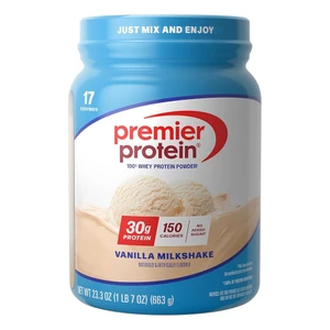 Premier Protein Whey High 30g Protein Powder Vanilla Milkshake 17 Servings Support Muscle Health 23.3Oz (663g)
