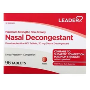 Leader Non Drowsy Maximum Strength Nasal Decongestant Tablets 96Ea