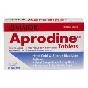 Major Aprodine Tablets for Nasal Congestion Sneezing and Runny Nose Relief 24Ea