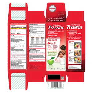 Tylenol Childrens Acetaminophen Oral Suspension 160mg per 5ml Apple Flavor Pain Reliever and Fever Reducer 4Oz (120ml)