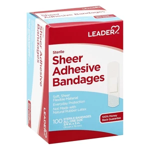 Leader Sterile Sheer Adhesive Bandages for Minor Wound Protection 100Ea