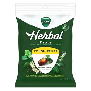 Vicks Herbal Cough Drops for Cough and Sore Throat Relief 50Ea